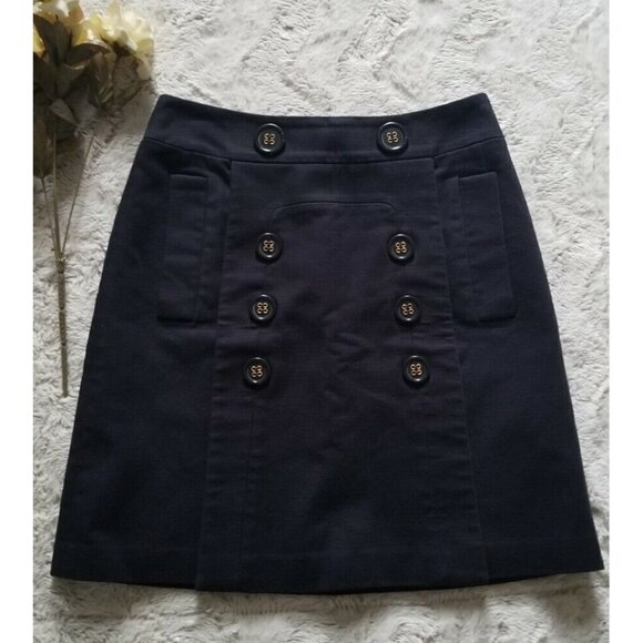 Bcbg Maxazria Penny Cotton Navy Blue Military Button Skirt Size 2 - Picture 1 of 12